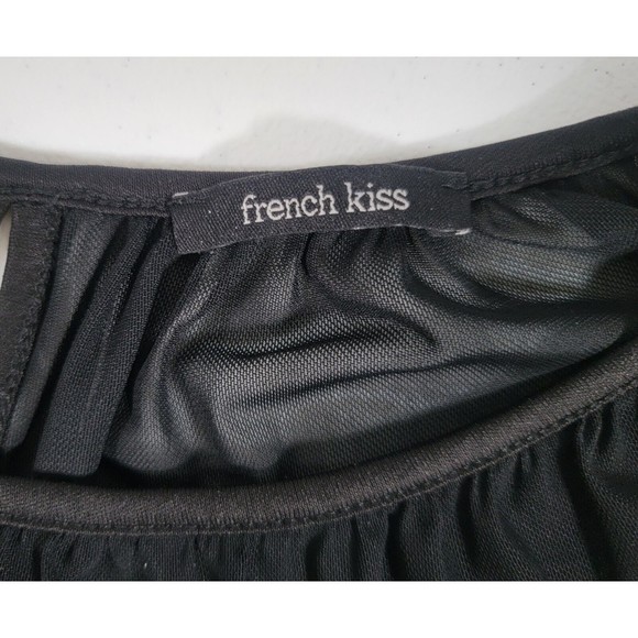 French Kiss Black Peplum Corset Women's Top Size Small Sheer Mesh Open Back - Picture 3 of 7